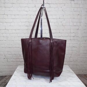 MAKE AN OFFER LUCKY BRAND Leather Fringe Trim Oxblood Tote Bag